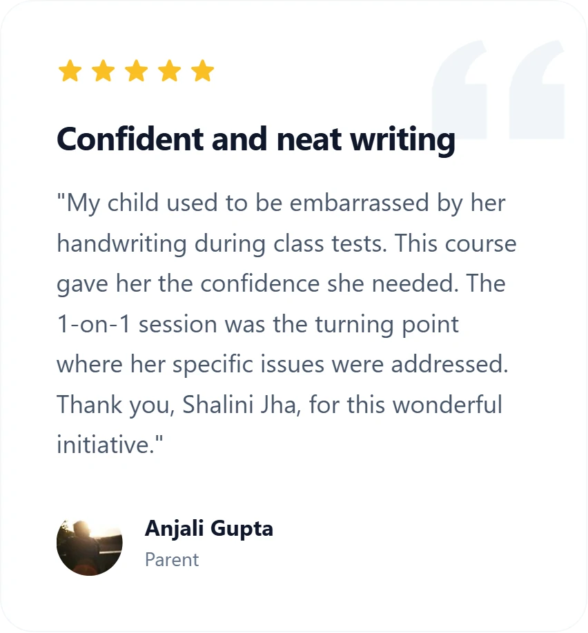 Parent review 6 of Jigyasa handwriting courses