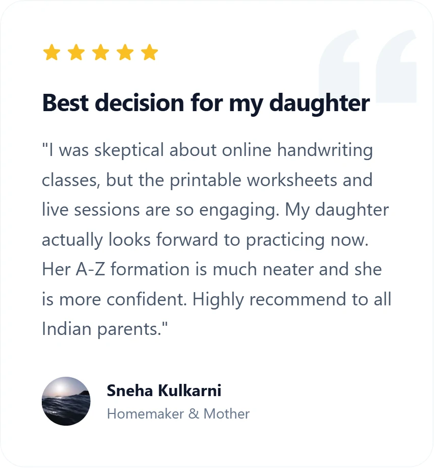 Parent review 2 of Jigyasa handwriting courses