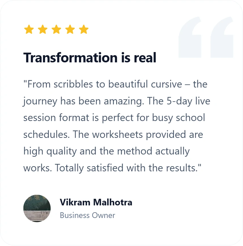 Parent review 5 of Jigyasa handwriting courses